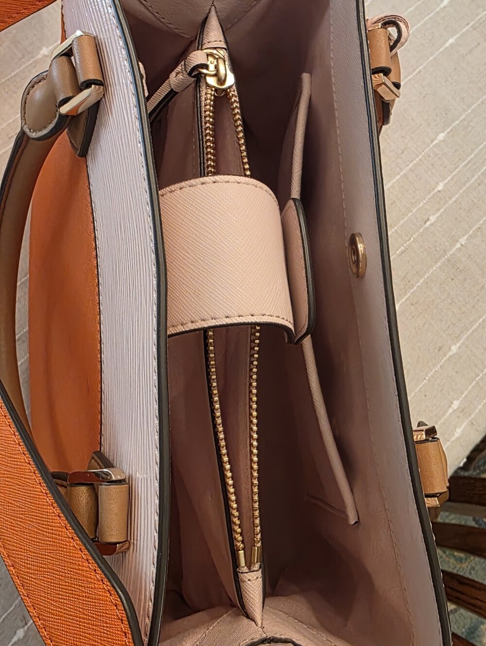 Tory Burch Robinson Orange and Light Pink Leather Purse with Gold Hardware - Picture 5 of 7
